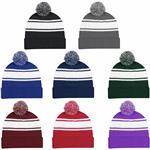 AH1097B Two-Tone Knit Pom Beanie With Cuff Blank No Imprint
